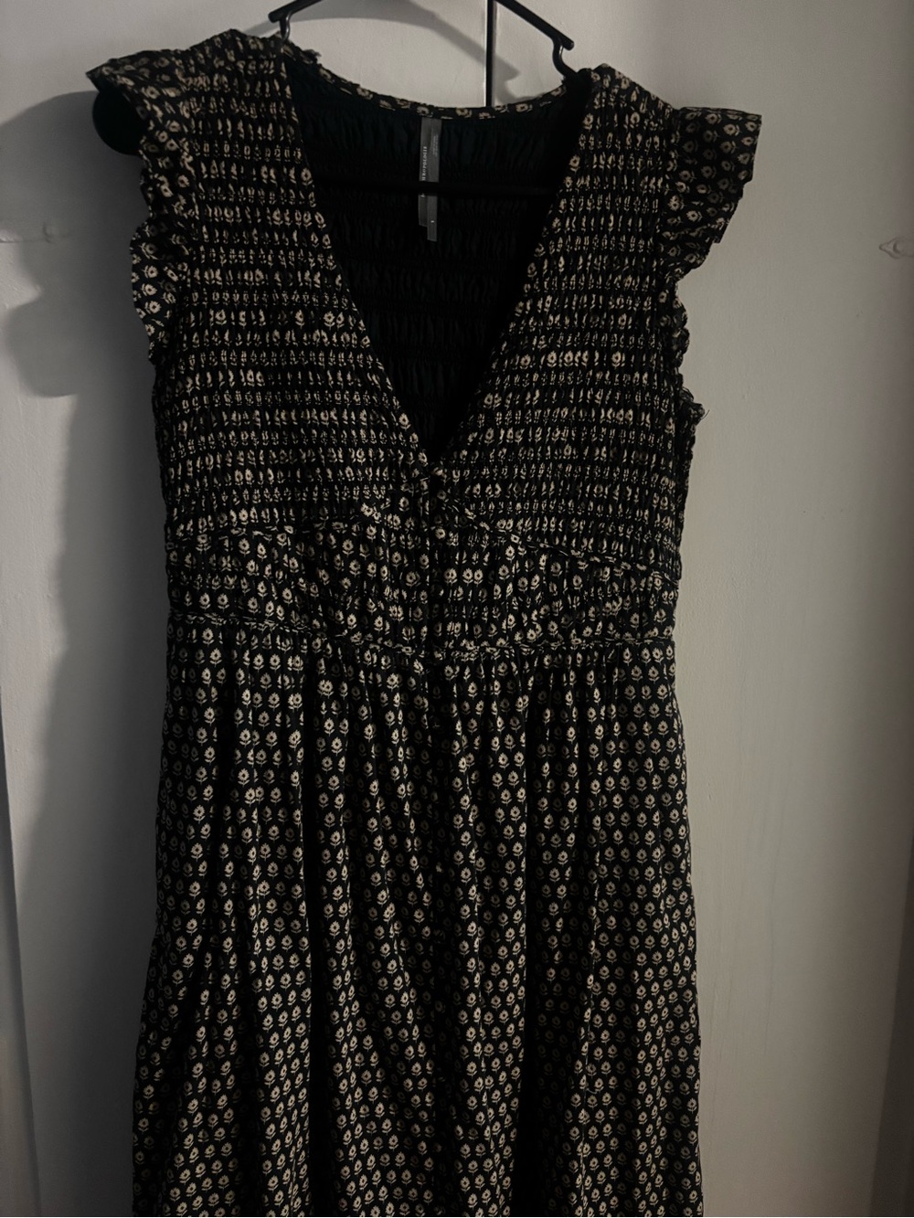 WORN ONCE Anthropologie Black Midi Dress with Cream Floral Print